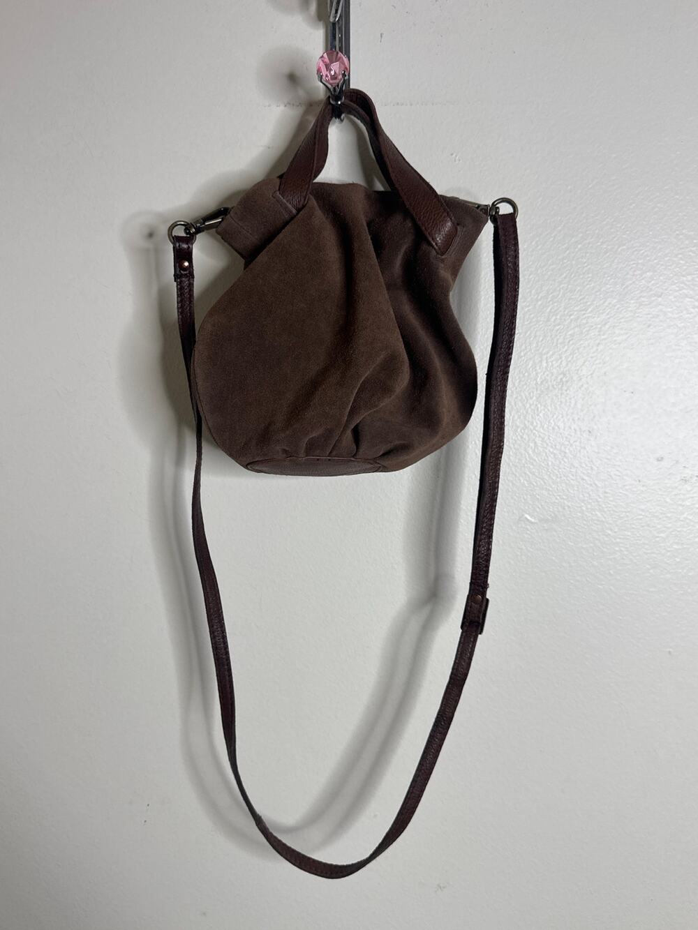 Free People Suki Mini Tote Bag Suede Crossbody Brown- Western Boho Leather